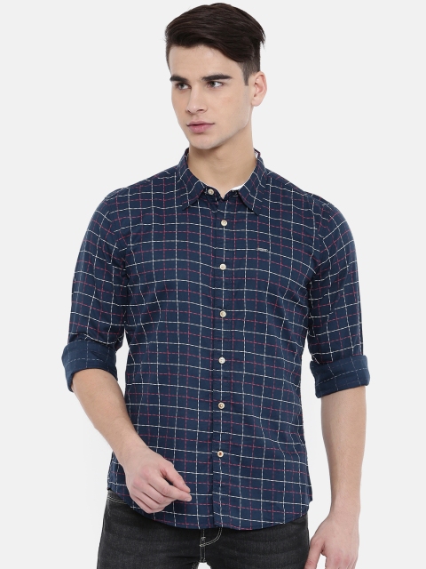 

Pepe Jeans Men Navy Blue Slim Fit Checked Casual Shirt