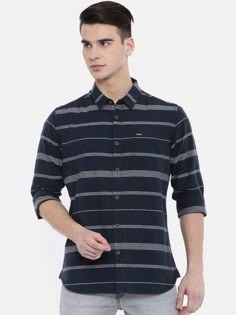 

Pepe Jeans Men Navy Blue Slim Fit Striped Casual Shirt