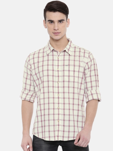 

Pepe Jeans Men Beige & Maroon Slim Fit Checked Casual Shirt