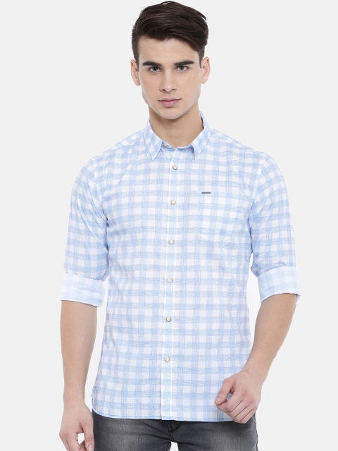 

Pepe Jeans Men Blue & White Slim Fit Checked Casual Shirt