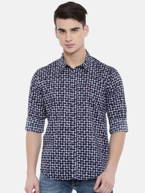 

Pepe Jeans Men Navy Blue & White Slim Fit Printed Casual Shirt
