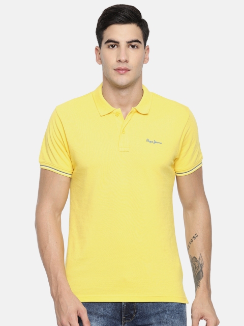 

Pepe Jeans Men Yellow Solid Polo Pure Cotton T-shirt