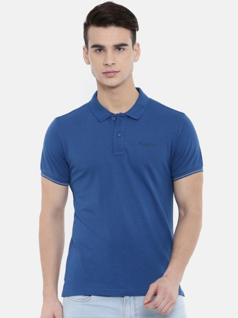 

Pepe Jeans Men Blue Solid Polo Collar T-shirt