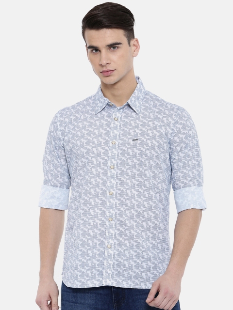 

Pepe Jeans Men White & Blue Slim Fit Printed Casual Shirt