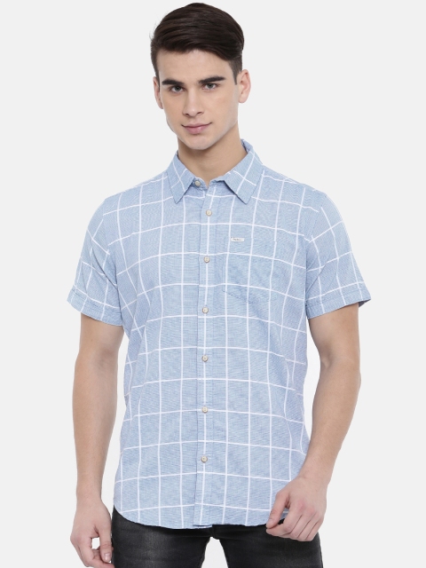 

Pepe Jeans Men Blue & White Slim Fit Checked Casual Shirt