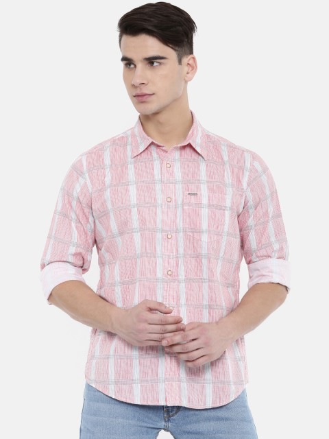 

Pepe Jeans Men Coral Pink & White Checked Casual Shirt