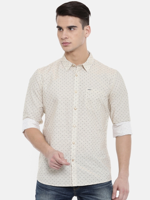 

Pepe Jeans Men Beige Slim Fit Striped Casual Shirt