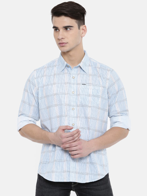 

Pepe Jeans Men Blue & White Checked Casual Shirt