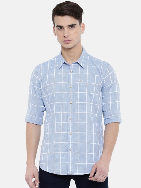 

Pepe Jeans Men Blue & White Slim Fit Checked Casual Shirt