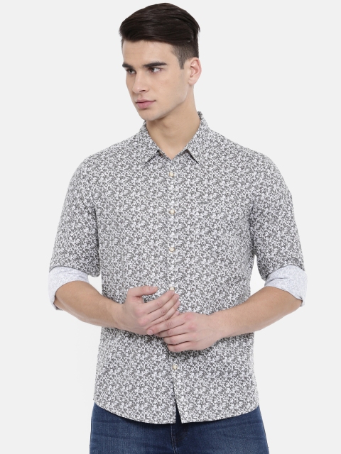 

Pepe Jeans Men Grey & White Slim Fit Printed Casual Shirt