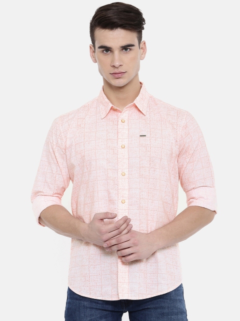 

Pepe Jeans Men Coral Pink Slim Fit Checked Casual Shirt