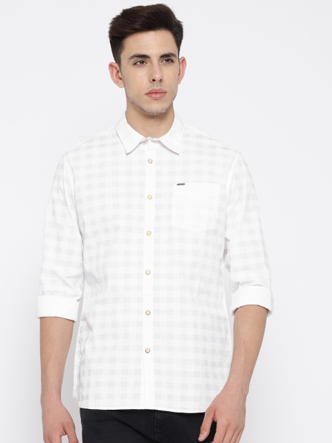 

Pepe Jeans Men White Slim Fit Checked Casual Shirt