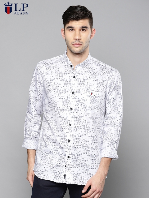 

Louis Philippe Jeans Men White & Navy Blue Slim Fit Printed Casual Shirt