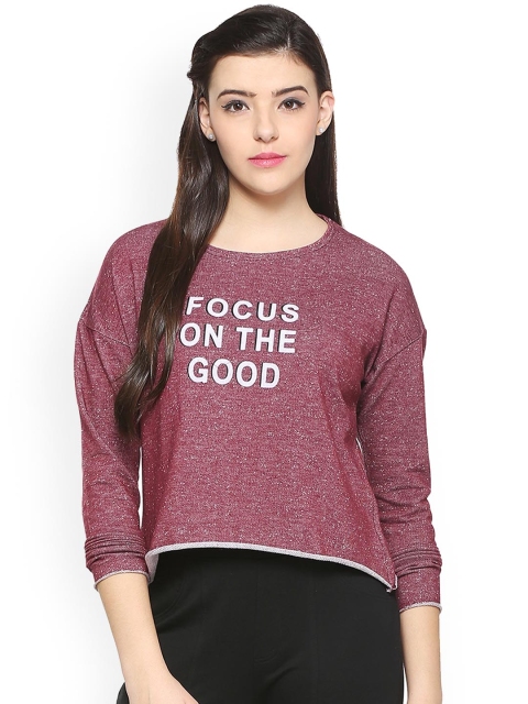 

People Women Maroon Printed Sweatshirt