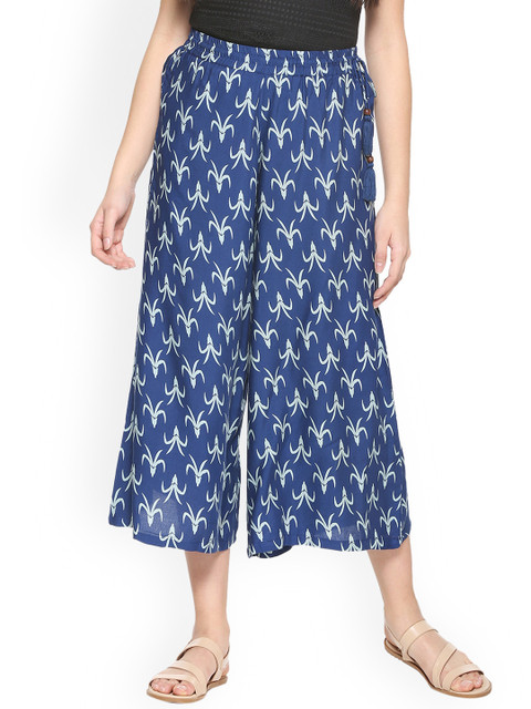 

People Women Blue Printed Wide Leg Palazzos