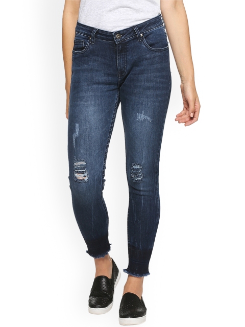 

People Women Blue Regular Fit Mid-Rise Mildly Distressed Stretchable Jeans