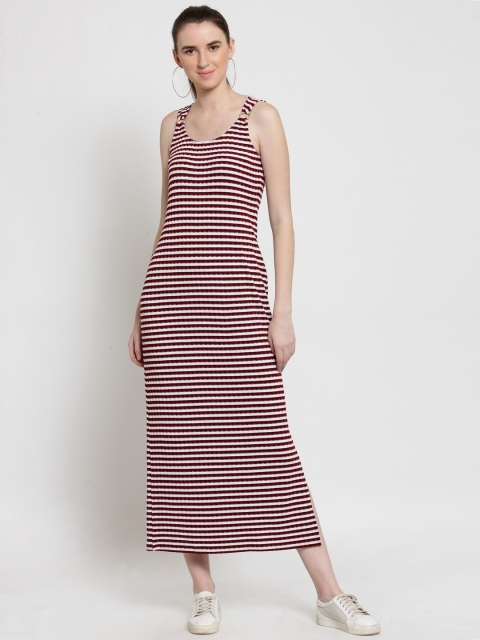 

Latin Quarters Women Maroon & White Striped Maxi Dress