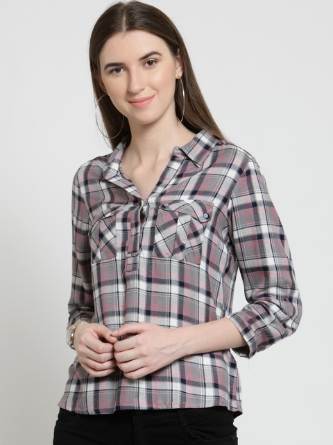 

Latin Quarters Women Grey Checked Shirt Style Top