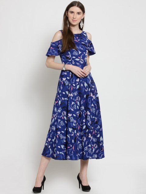 

Latin Quarters Women Blue Printed Fit and Flare Dress