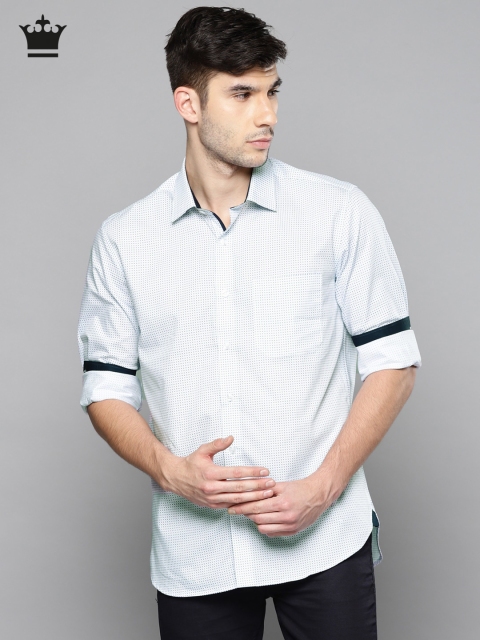 

Louis Philippe Men White & Blue Slim Fit Printed Formal Shirt