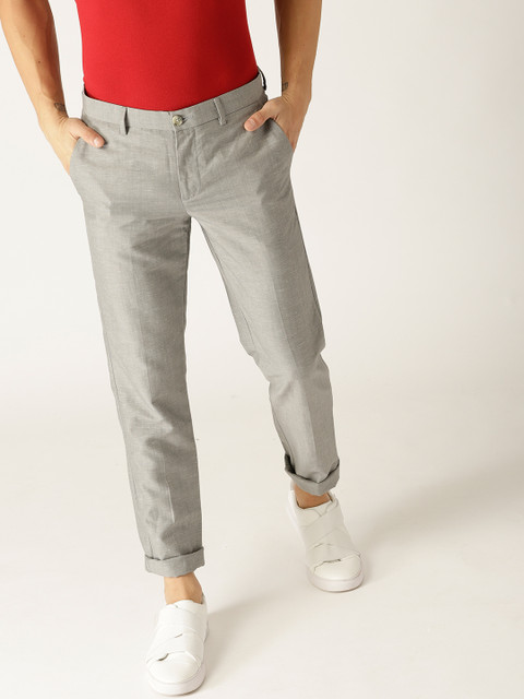 

United Colors of Benetton Men Grey Slim Fit Solid Regular Trousers