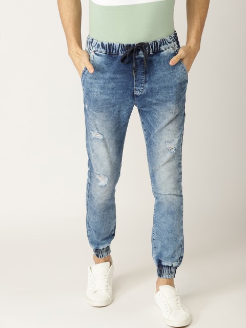

United Colors of Benetton Men Blue Regular Fit Washed Distressed Joggers