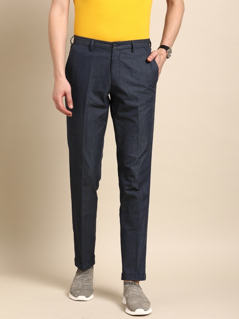 

United Colors of Benetton Men Navy Blue Slim Fit Self Design Smart Casual Trousers