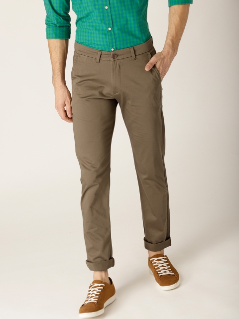 

United Colors of Benetton Men Olive Brown Slim Fit Solid Casual Trousers