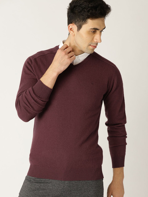 

United Colors of Benetton Men Burgundy Solid Pullover