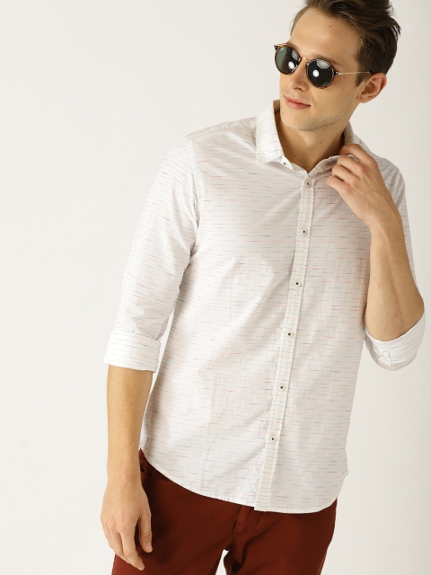 

United Colors of Benetton Men White Regular Fit Self-Striped Casual Shirt