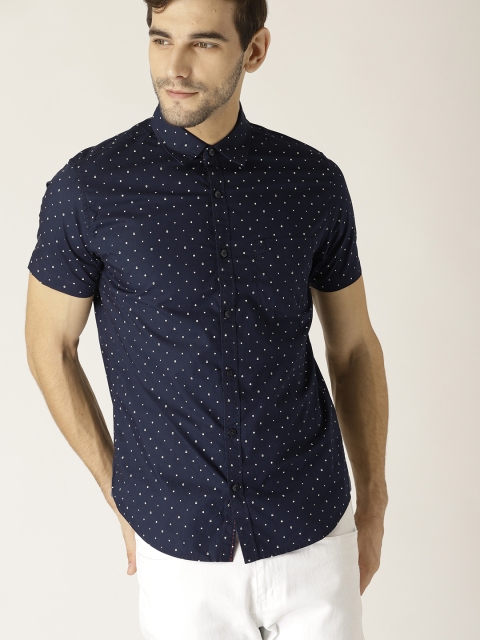 

United Colors of Benetton Men Navy Slim Fit Printed Casual Shirt, Navy blue