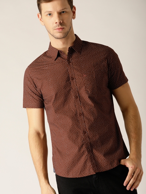 

United Colors of Benetton Men Brown & White Slim Fit Printed Casual Shirt