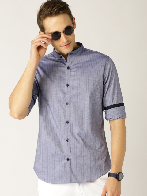 

United Colors of Benetton Men Blue Regular Fit Striped Casual Shirt