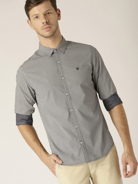 

United Colors of Benetton Men Navy Blue & White Slim Fit Printed Casual Shirt