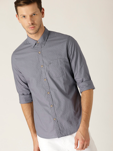 

United Colors of Benetton Men Grey & White Printed Slim Fit Casual Shirt