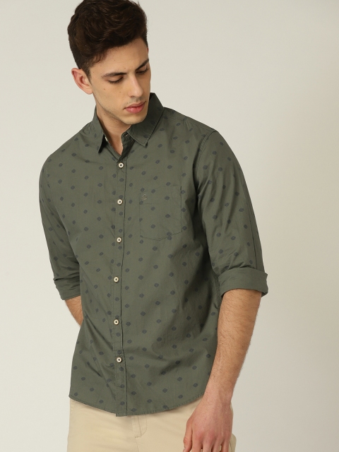 

United Colors of Benetton Men Olive Green Slim Fit Printed Casual Shirt