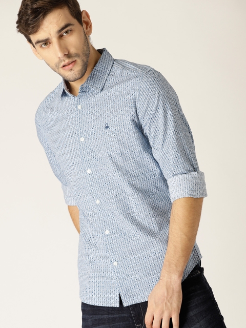 

United Colors of Benetton Men Blue & White Slim Fit Printed Casual Shirt