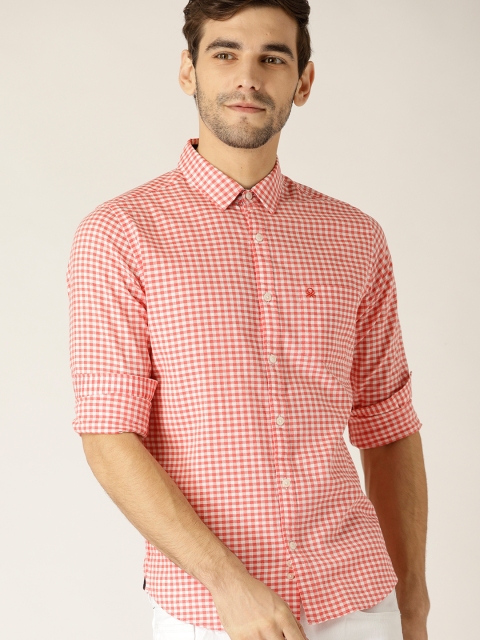 

United Colors of Benetton Men Red & White Slim Fit Checked Casual Shirt