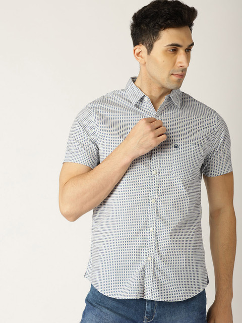 

United Colors of Benetton Men White & Navy Slim Fit Printed Casual Shirt