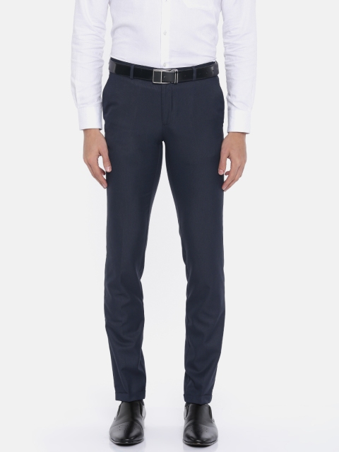

United Colors of Benetton Men Navy Blue Slim Fit Self Design Formal Trousers