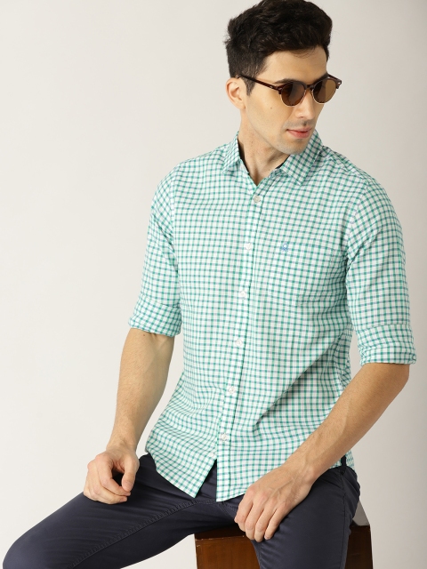

United Colors of Benetton Men Green & White Slim Fit Checked Casual Shirt