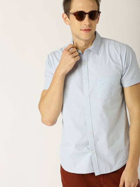 

United Colors of Benetton Men Blue Slim Fit Solid Casual Shirt