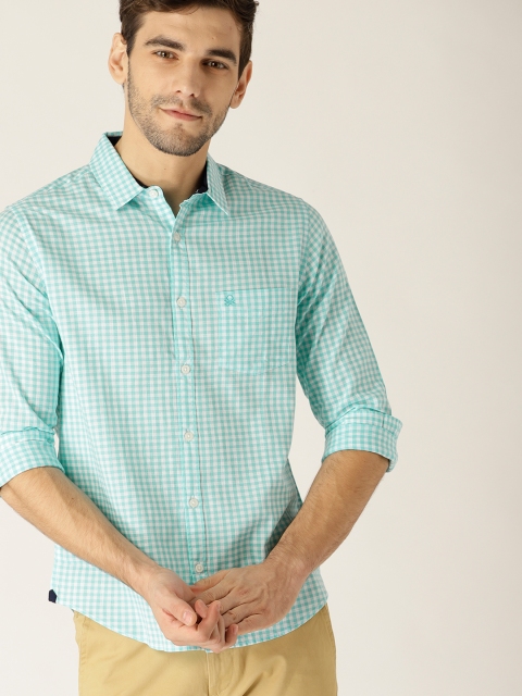 

United Colors of Benetton Men Blue & White Slim Fit Checked Casual Shirt