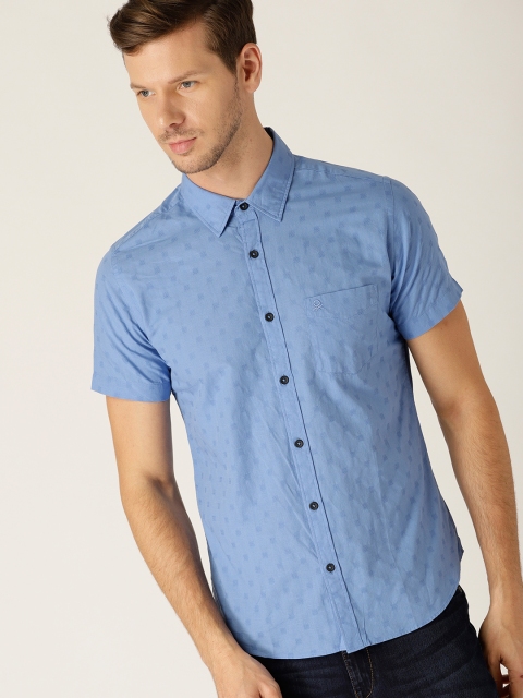 

United Colors of Benetton Men Blue Slim Fit Self Design Casual Shirt