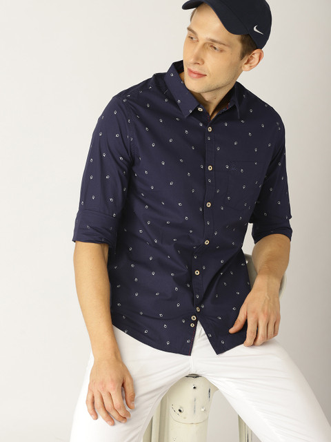 

United Colors of Benetton Men Navy Blue Slim Fit Printed Casual Shirt