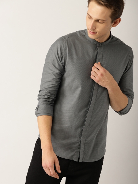 

United Colors of Benetton Men Grey Slim Fit Self Design Casual Shirt