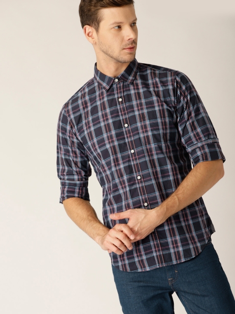 

United Colors of Benetton Men Blue Slim Fit Checked Casual Shirt