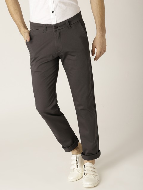 

United Colors of Benetton Men Charcoal Grey Slim Fit Solid Chinos