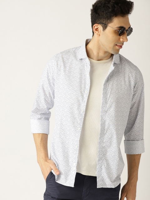 

United Colors of Benetton Men White & Blue Regular Fit Printed Casual Shirt