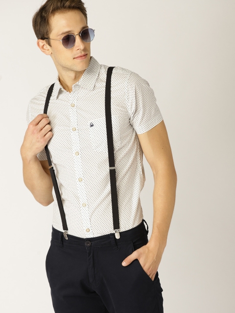 

United Colors of Benetton Men White & Navy Slim Fit Printed Casual Shirt